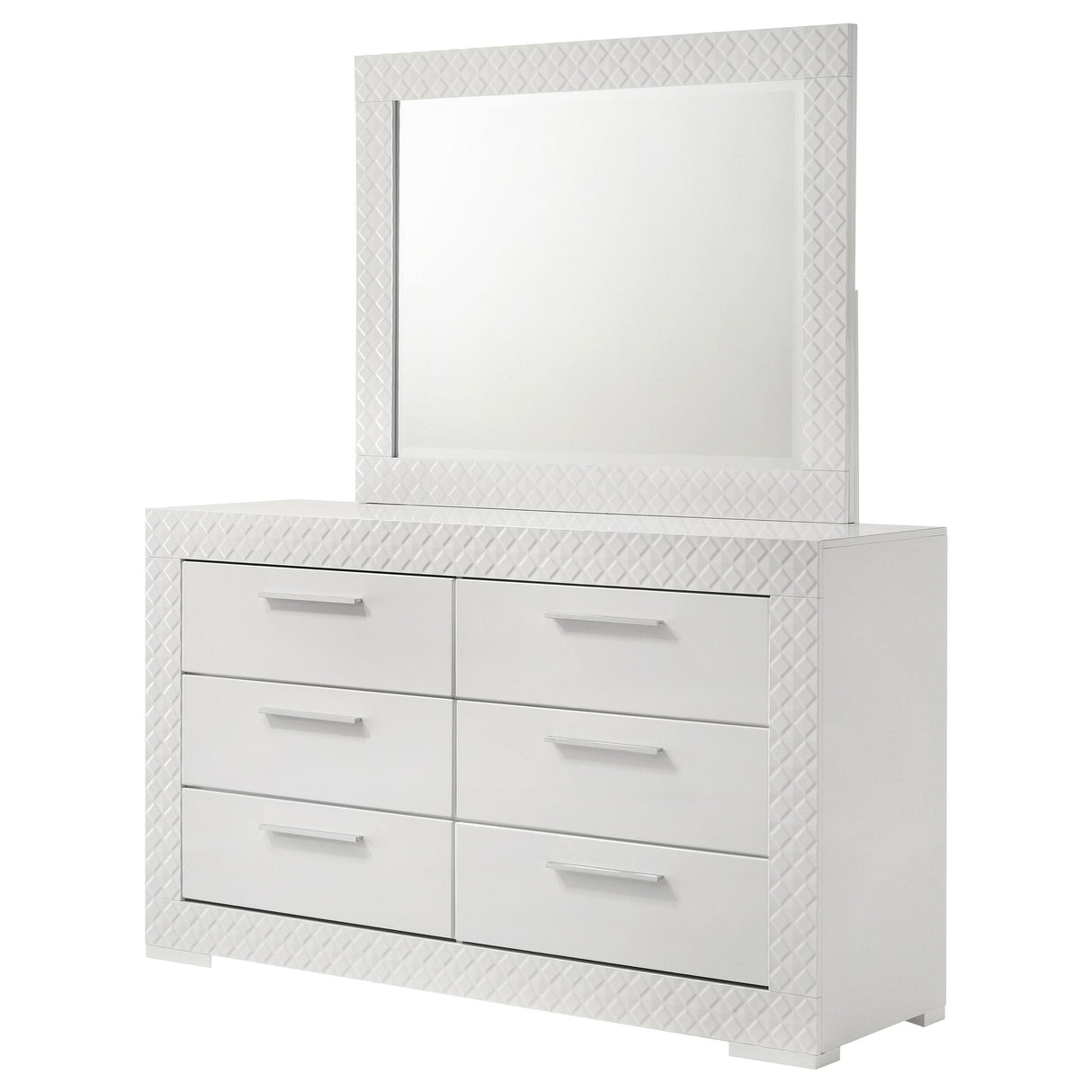Ives White High Gloss 6-Drawer Dresser and Mirror from Coaster - Luna Furniture