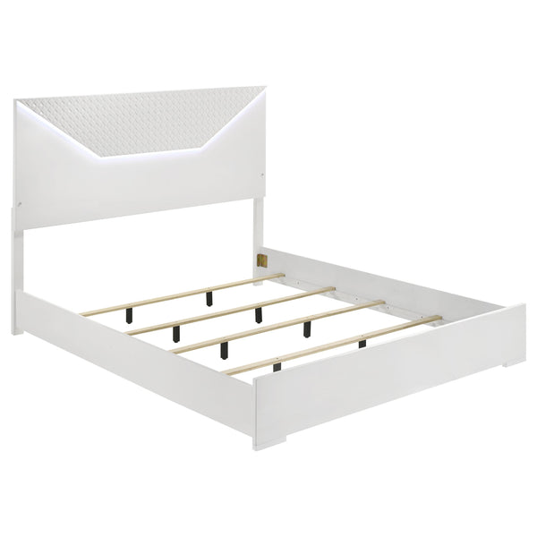 Ives White High Gloss Eastern King Panel Bed LED Headboard