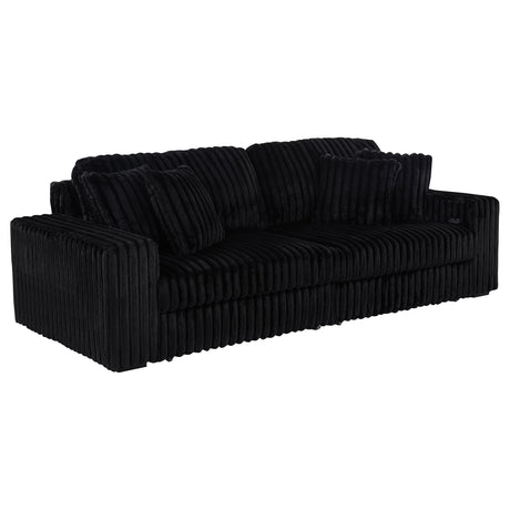 Jacana Black Corduroy Upholstered Dual Power Chaise Sofa from Coaster - Luna Furniture