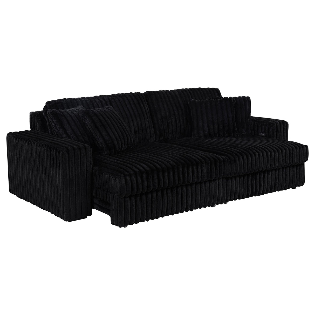 Jacana Black Corduroy Upholstered Dual Power Chaise Sofa from Coaster - Luna Furniture
