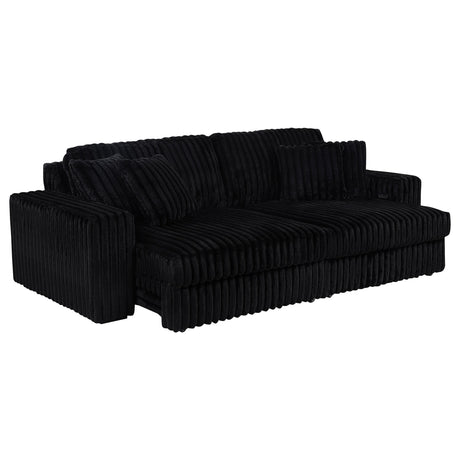 Jacana Black Corduroy Upholstered Dual Power Chaise Sofa from Coaster - Luna Furniture
