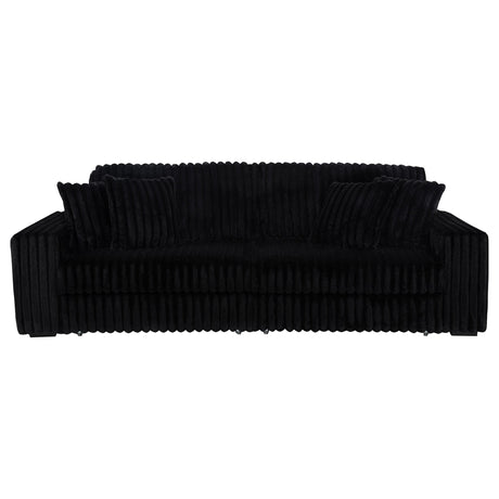 Jacana Black Corduroy Upholstered Dual Power Chaise Sofa from Coaster - Luna Furniture