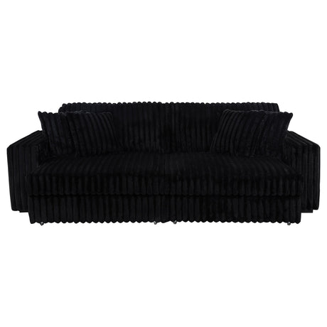 Jacana Black Corduroy Upholstered Dual Power Chaise Sofa from Coaster - Luna Furniture