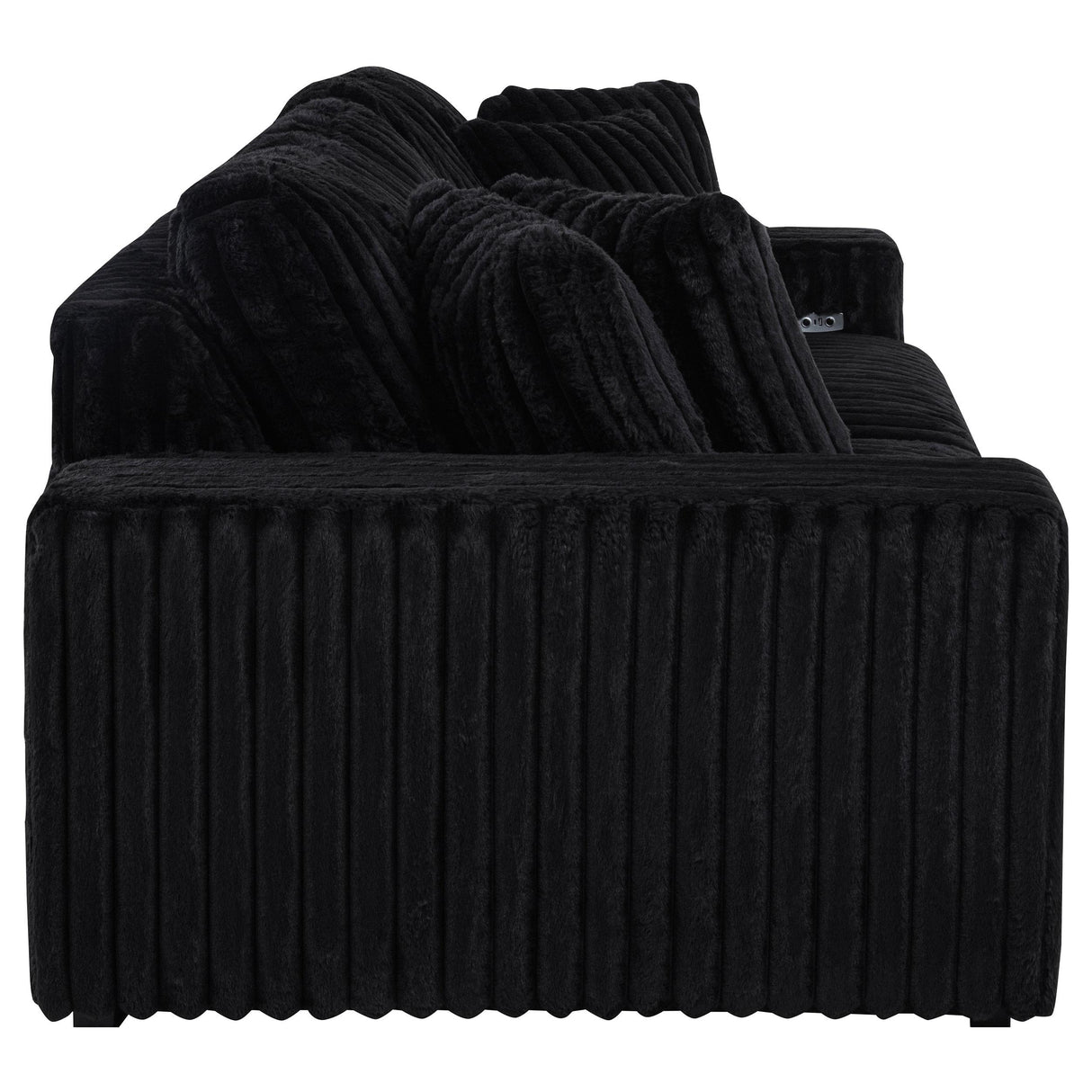 Jacana Black Corduroy Upholstered Dual Power Chaise Sofa from Coaster - Luna Furniture