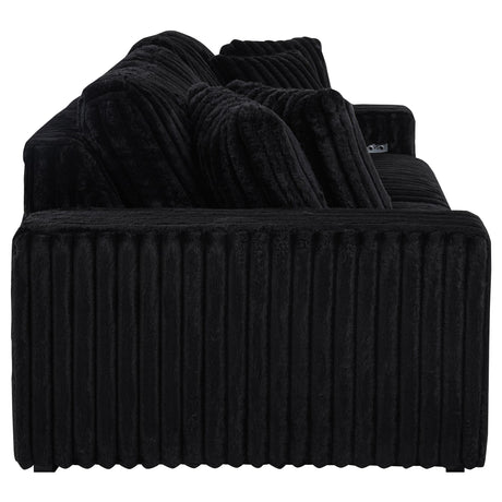 Jacana Black Corduroy Upholstered Dual Power Chaise Sofa from Coaster - Luna Furniture