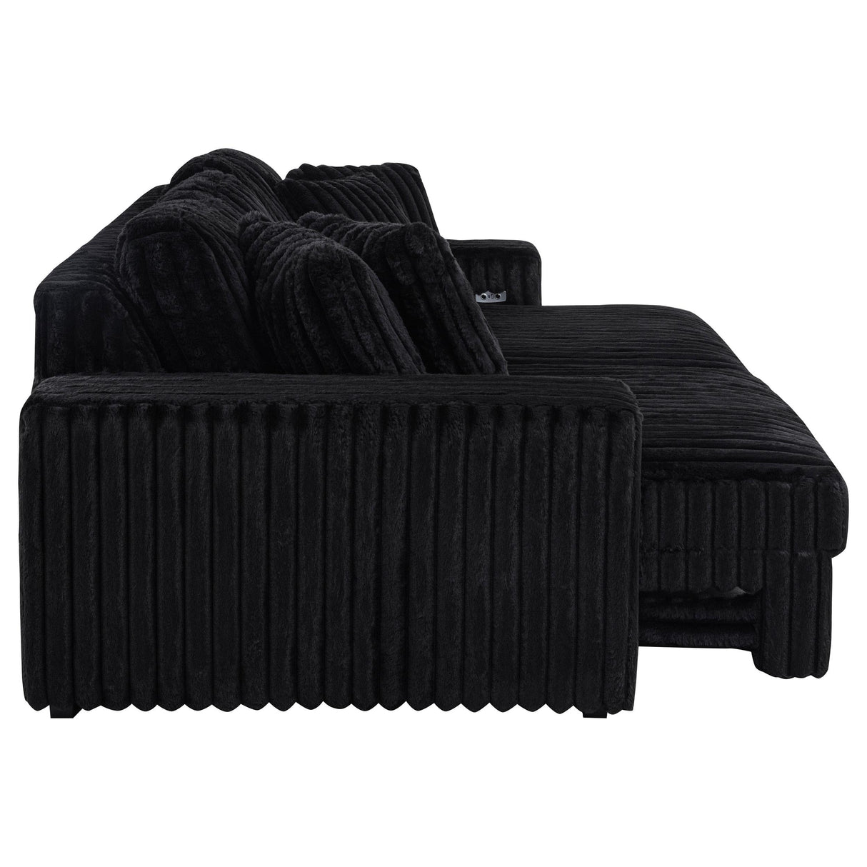 Jacana Black Corduroy Upholstered Dual Power Chaise Sofa from Coaster - Luna Furniture