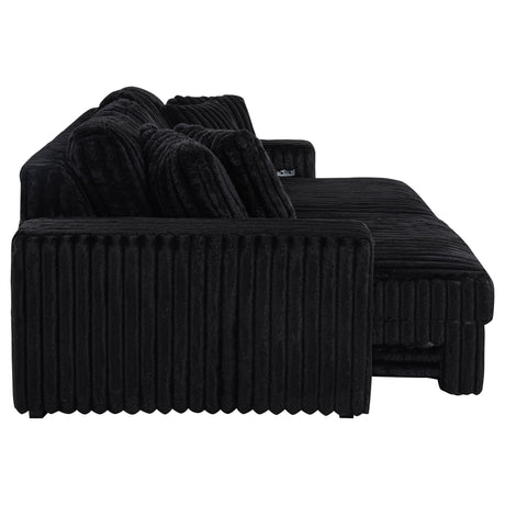 Jacana Black Corduroy Upholstered Dual Power Chaise Sofa from Coaster - Luna Furniture