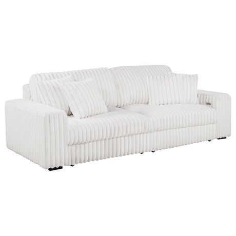 Jacana Ivory Corduroy Upholstered Dual Power Chaise Sofa from Coaster - Luna Furniture