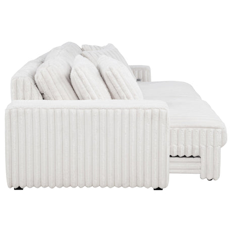 Jacana Ivory Corduroy Upholstered Dual Power Chaise Sofa from Coaster - Luna Furniture