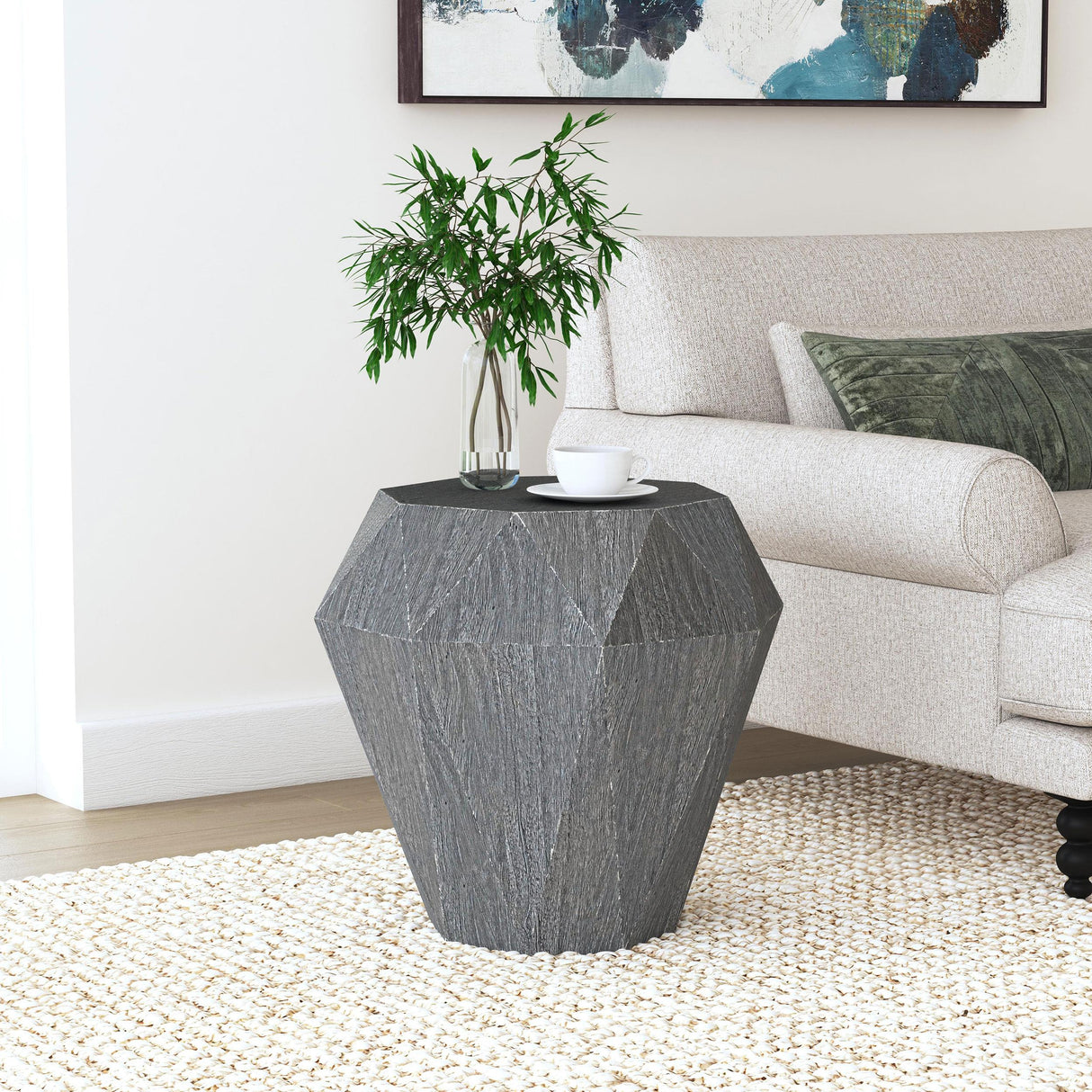Jacinto Gray Geometric Solid Mango Wood Side Table from Coaster - Luna Furniture