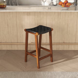 James Mid-Century Modern Genuine Black Leather 29" Bar Stool from Midinmod - Luna Furniture