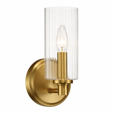 Jardin Single Light Wall Sconce with Clear Ribbed Glass and Satin Brass from Ashcroft Furniture - Luna Furniture