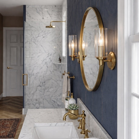 Jardin Single Light Wall Sconce with Clear Ribbed Glass and Satin Brass from Ashcroft Furniture - Luna Furniture