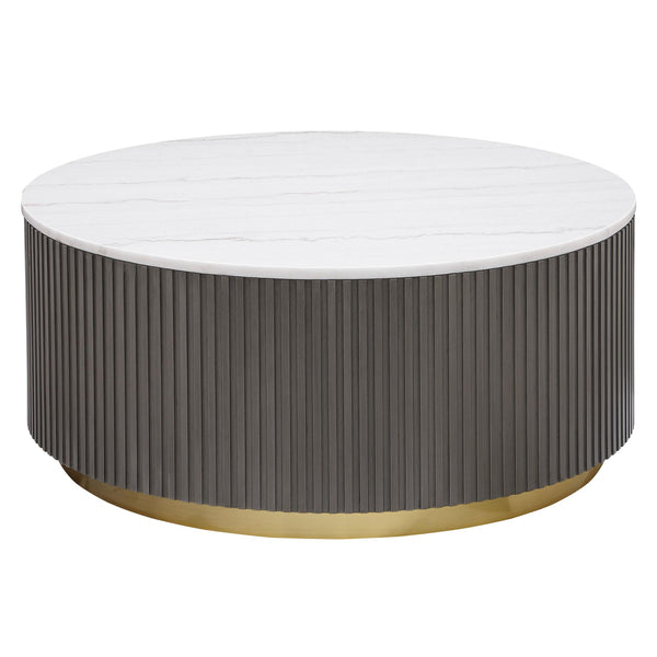 Jason White and Charcoal Round Marble Top Coffee Table