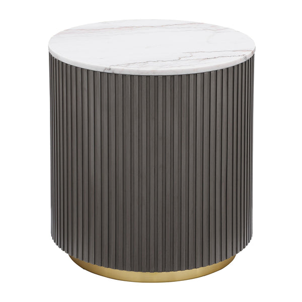 Jason White and Charcoal Round Marble Top Side End Table