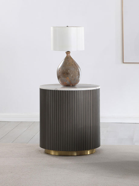 Jason White and Charcoal Round Marble Top Side End Table from Coaster - Luna Furniture