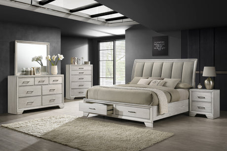 Jaymes White Mist Queen Footboard Storage Platform Bed from Crown Mark - Luna Furniture