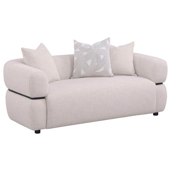 Jeanette Beige 73-inch Fabric Upholstered Round Arm Loveseat