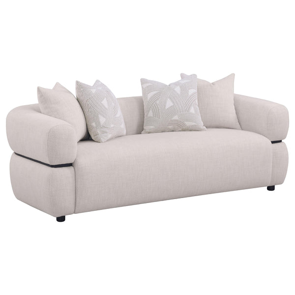Jeanette Beige 84-inch Fabric Upholstered Round Arm Sofa