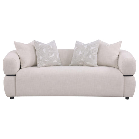 Jeanette Beige 84-inch Fabric Upholstered Round Arm Sofa from Coaster - Luna Furniture