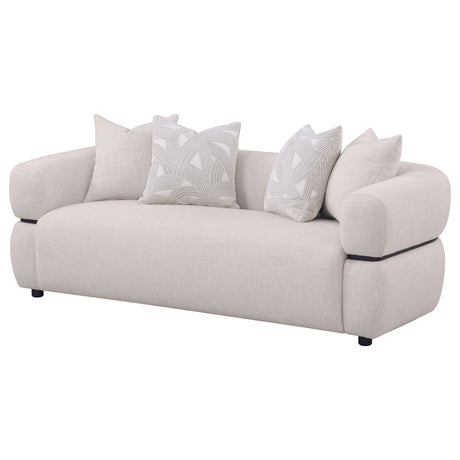 Jeanette Beige 84-inch Fabric Upholstered Round Arm Sofa from Coaster - Luna Furniture