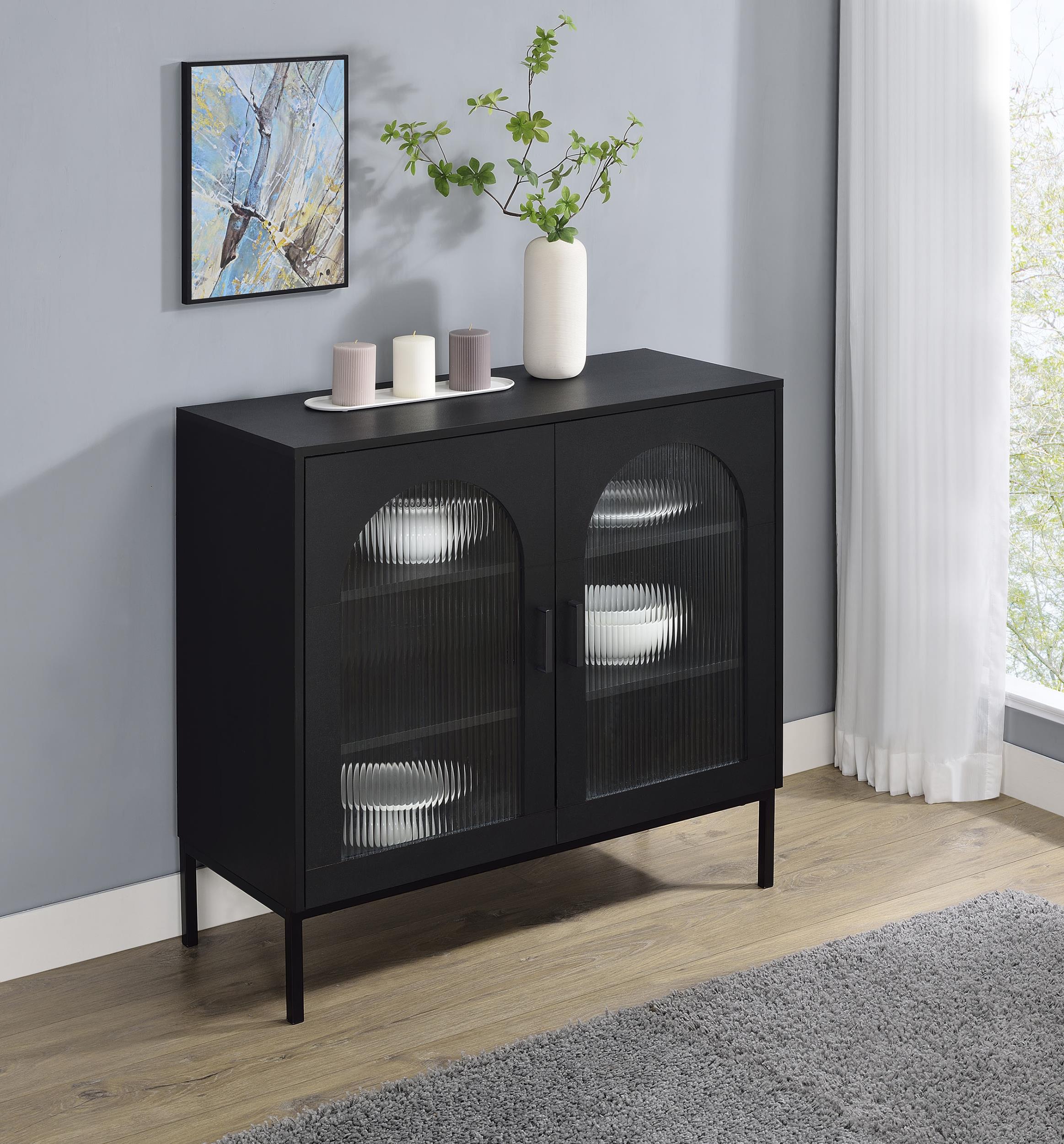 Jess Black 2-Door Arched Fluted Glass Accent Cabinet – Luna Furniture