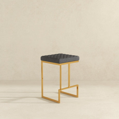 Joel Mid Century Modern Luxury Upholstered Stool 25.5" / Grey Boucle from Ashcroft Furniture - Luna Furniture
