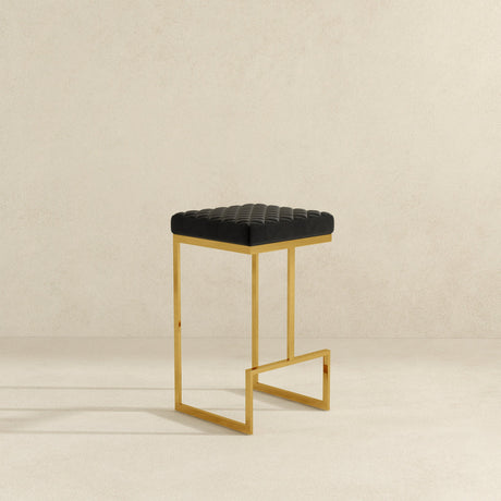 Joel Mid Century Modern Luxury Upholstered Stool 29.5" / Black Velvet from Ashcroft Furniture - Luna Furniture