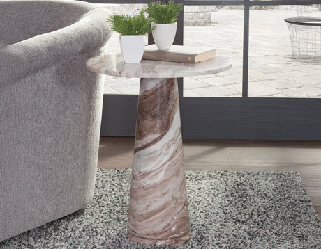 Joni 18″ Round Toronto Brown Marble Accent End Table from Steve Silver - Luna Furniture