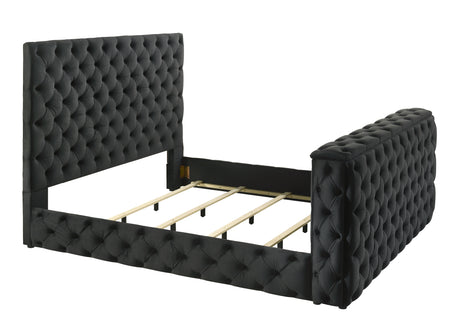 Josephine Black Queen Upholstered Panel Bed with TV Lift from Crown Mark - Luna Furniture
