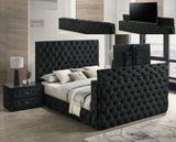 Josephine Black King Upholstered Panel Bed with TV Lift from Crown Mark - Luna Furniture