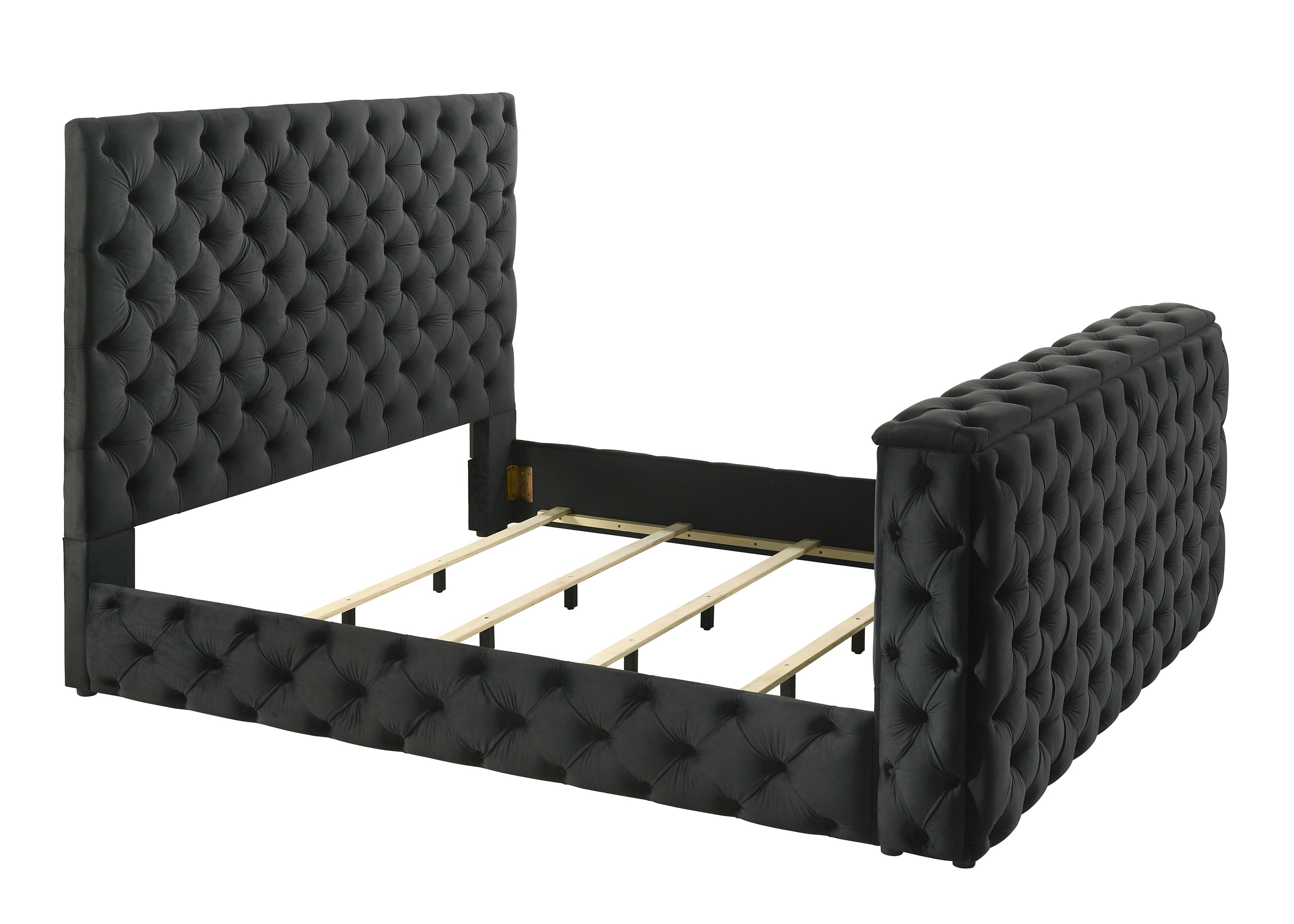 Crown Mark Josephine Black Queen Upholstered Panel Bed with TV