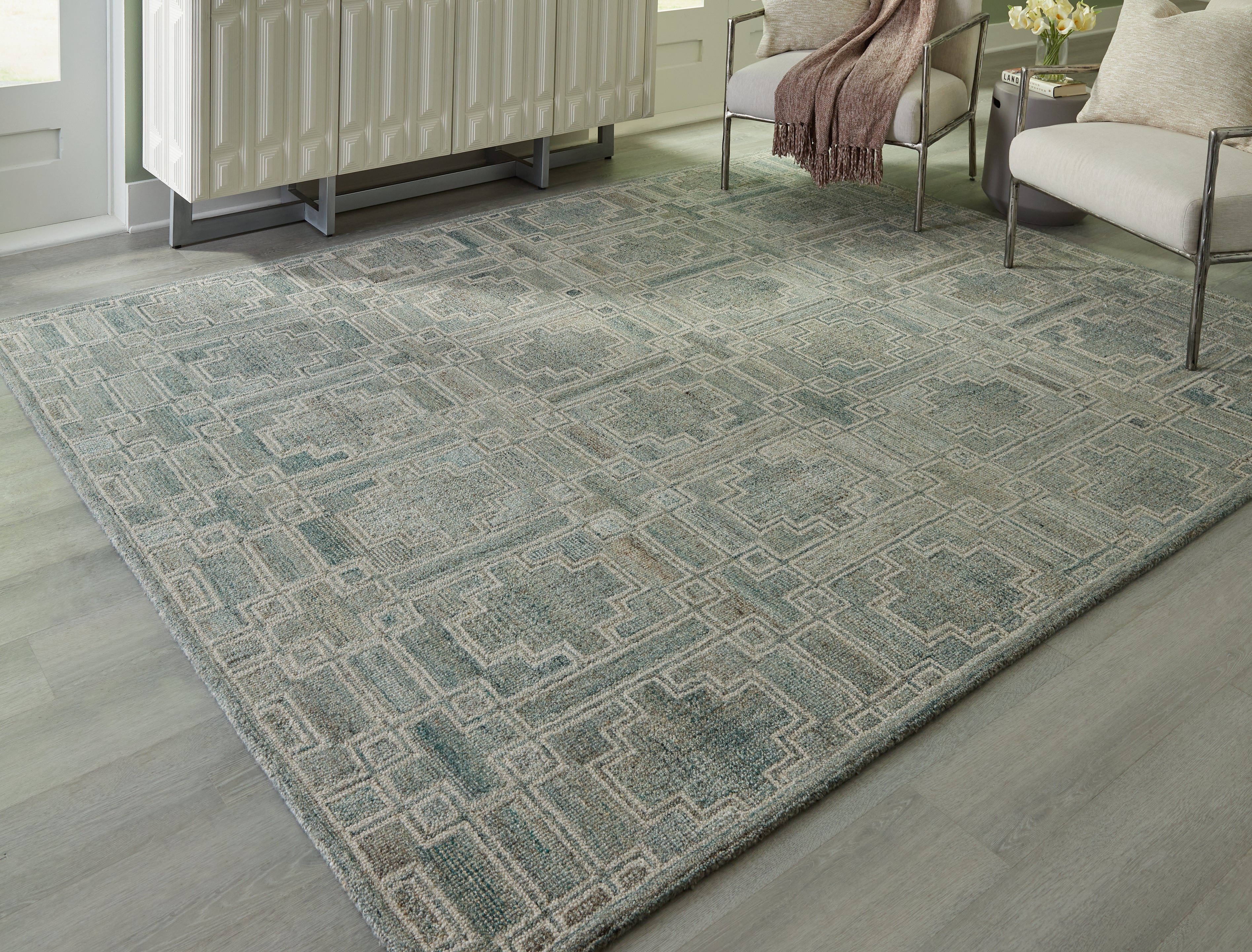 Jossland Green/Ivory Large Rug - Luna Furniture
