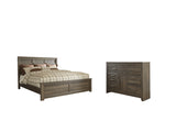 Juararo California King Panel Bed with Dresser in Dark Brown from Ashley - Luna Furniture