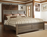 Juararo California King Panel Bed with Mirrored Dresser, Chest and Nightstand in Dark Brown from Ashley Furniture - Luna Furniture