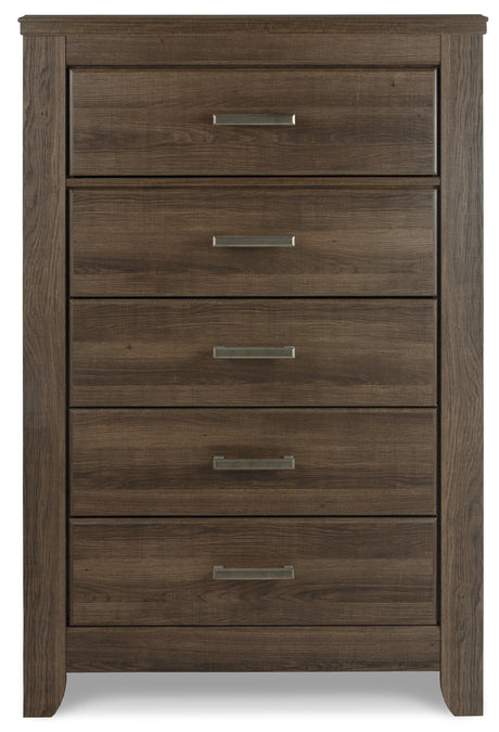 Juararo California King Panel Bed with Mirrored Dresser, Chest and Nightstand in Dark Brown from Ashley - Luna Furniture