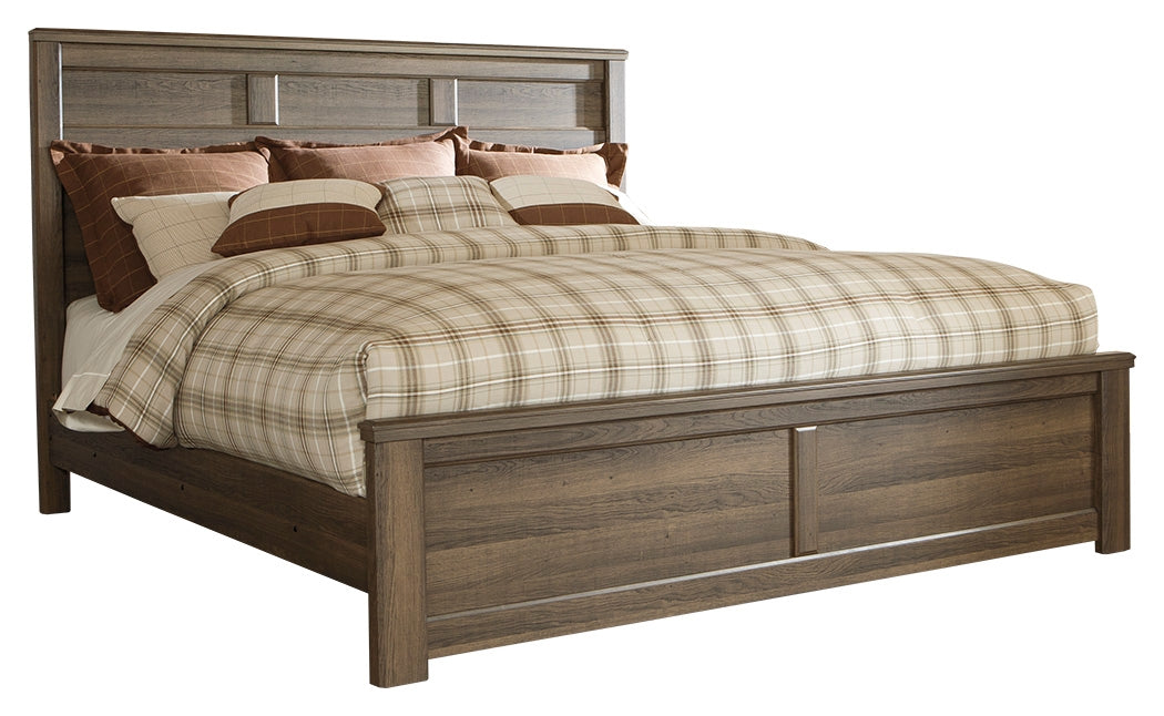 Juararo California King Panel Bed with Mirrored Dresser and 2 Nightstands in Dark Brown from Ashley - Luna Furniture
