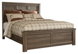 Juararo California King Panel Bed with Mirrored Dresser and Chest in Dark Brown from Ashley Furniture - Luna Furniture