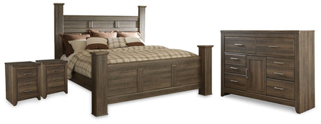 Juararo California King Poster Bed, Dresser and 2 Nightstands from Ashley - Luna Furniture