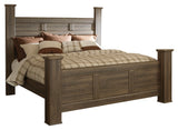 Juararo California King Poster Bed with Mirrored Dresser, Chest and Nightstand in Dark Brown from Ashley - Luna Furniture