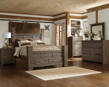 Juararo California King Poster Bed with Mirrored Dresser and Chest in Dark Brown from Ashley - Luna Furniture