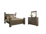 Juararo California King Poster Bed with Mirrored Dresser in Dark Brown from Ashley - Luna Furniture