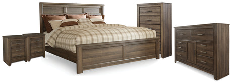 Juararo Dark Brown King Panel Bed, Dresser, Chest and 2 Nightstands from Ashley - Luna Furniture
