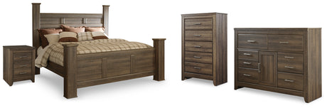Juararo Dark Brown King Poster Bed, Dresser, Chest and Nightstand from Ashley - Luna Furniture