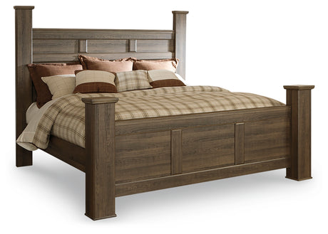 Juararo Dark Brown King Poster Bed, Dresser, Chest and Nightstand from Ashley - Luna Furniture