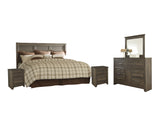 Juararo King/California King Panel Headboard Bed with Mirrored Dresser and 2 Nightstands in Dark Brown from Ashley - Luna Furniture