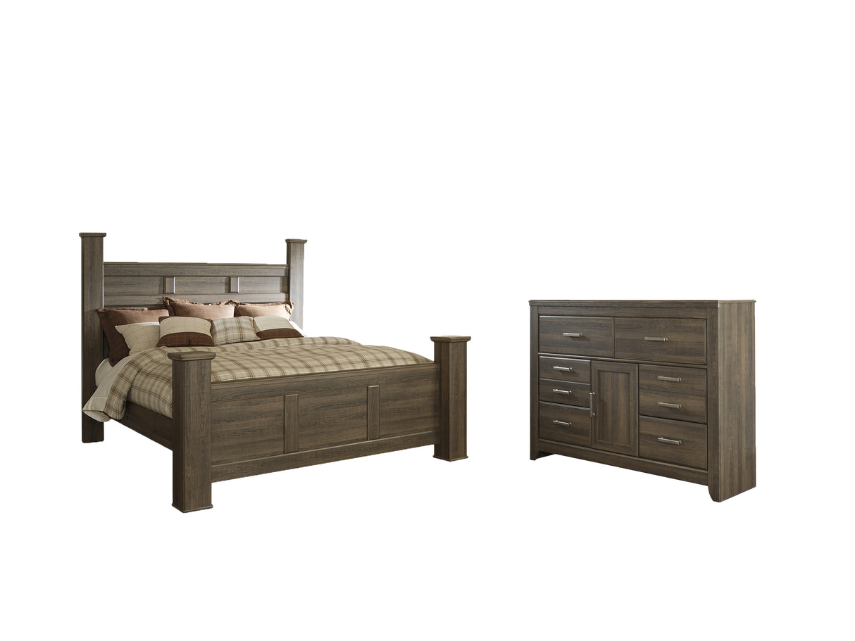 Juararo King Poster Bed with Dresser in Dark Brown from Ashley Furniture - Luna Furniture
