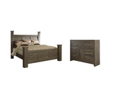 Juararo King Poster Bed with Dresser in Dark Brown from Ashley Furniture - Luna Furniture