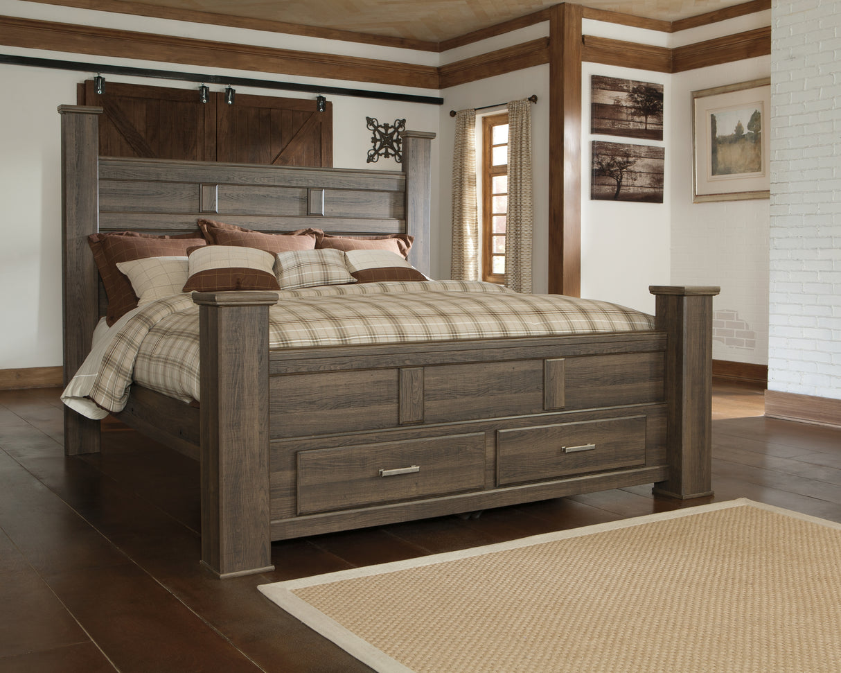 Juararo King Poster Bed with Mirrored Dresser and 2 Nightstands in Dark Brown from Ashley - Luna Furniture