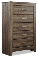 Juararo King Poster Bed with Mirrored Dresser and Chest in Dark Brown from Ashley Furniture - Luna Furniture